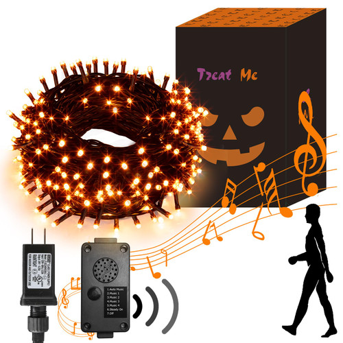 PEIDUO Halloween Lights, 82FT 200 LED Orange String Lights, Motion Sensor Halloween Decorations, Outdoor Lights with Music for Decor, Party Yard Bedroom Halloween Indoor Outside Decoration