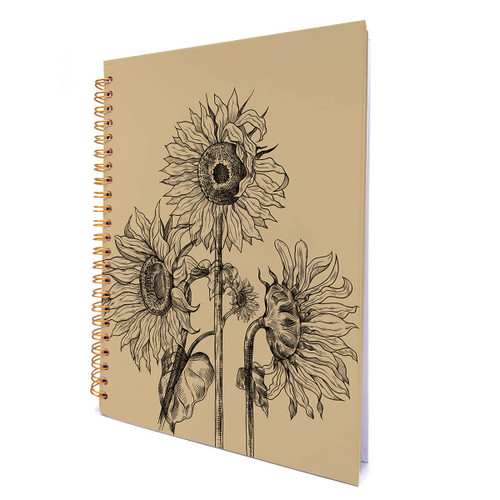 GOLSOO Retro Sunflowers Hardcover Spiral Notebook 6x8 Inches, Sunflowers Spiral Journal Notebook Diary for Study Notes Writing, 160 Pages