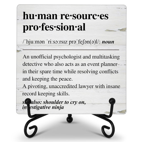 Idea Gifts for Women Men Friends, Human Resources Definition Wood Plaque with Support Stand, Minimalist Wood Sign for Human Resources Office Desk Decor HR Manager - B80