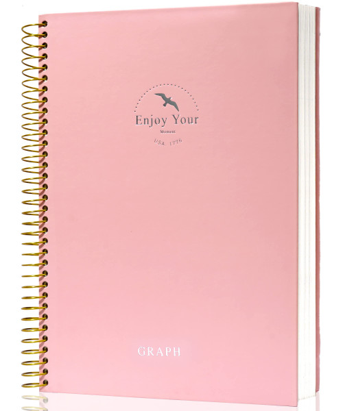 FLYING EAGLE 8.5 x 11 Large Graph Notebook Journal Spiral Graph Grid Notebook 210 Pages Hardcover Graph Notebook Engineering Paper Notebook Graphing Notebook for Men Women, Pink