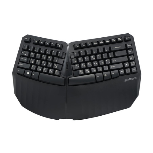 Perixx PERIBOARD-613B HE Compact Wireless Ergonomic Split Keyboard - Dual 2.4G and Bluetooth Mode - Compatible with Windows 10 and Mac OS X - 15.75x10.83x2.17 inches - Black - Hebrew Layout