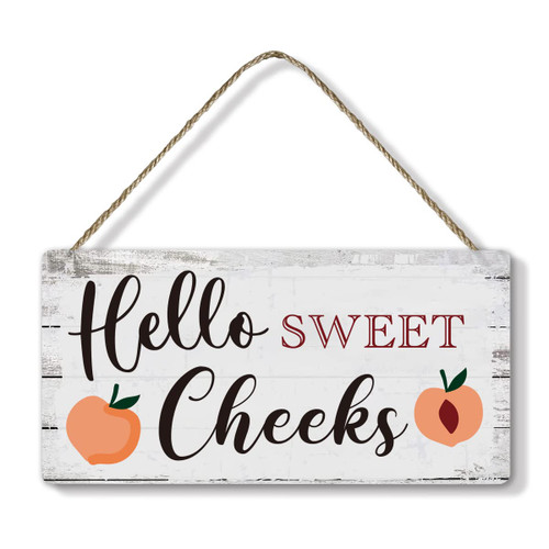 Ywkuiev Funny Farmhouse Wooden Hanging Sign - Hello Sweet Cheeks, Rustic Style Retro Wall Art Wood Hanging Wall Plaque Sign for Home, Garden, Bedroom Decor Sign