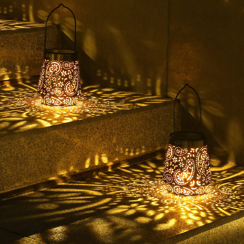 Solar Lanterns Outdoor Waterproof Hanging Solar Lantern, Retro LED Solar Powered Lantern Lights with Handle for Patio Garden Yard Pathway Lawn Porch Decor 2 Pack (Black)