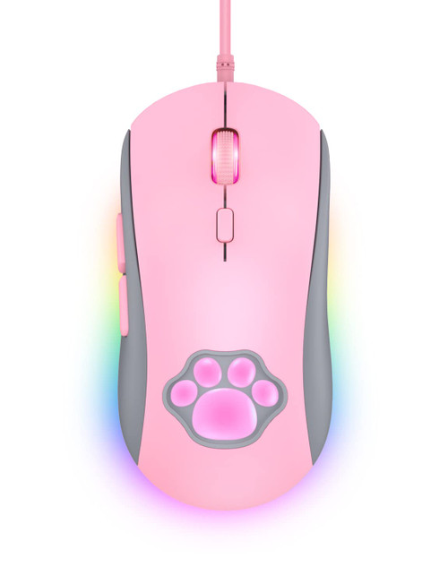 PHNIXGAM Cat Paw RGB Gaming Mouse, Silent Optical Computer Mice USB Wired with 6 Adjustable DPI Up to 7200, RGB Lighting, 6 Programmable Buttons for Windows/Vista/Linux (Pink)