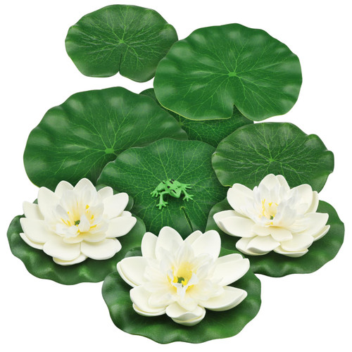 PietyPet 10pcs Artificial Floating Foam Lotus Flowers with Artificial Frog Lotus Leaves, Lily Pads for Lake, Pond Plants Ornaments for Pool Aquarium Water Decoration, White PietyPet 10pcs Artificial Floating Foam Lotus Flowers with Artificial Frog Lotus Leaves, Lily Pads for Lake, Pond Plants Ornaments for Pool Aquarium Water Decoration, White