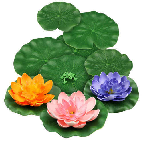 PietyPet 10pcs Floating Foam Lotus Flowers with Artificial Frog Lotus Leaves, Lily Pads for Lake, Artificial Pond Plants Ornaments for Pool Aquarium Water Decoration, Colorful PietyPet 10pcs Floating Foam Lotus Flowers with Artificial Frog Lotus Leaves, Lily Pads for Lake, Artificial Pond Plants Ornaments for Pool Aquarium Water Decoration, Colorful