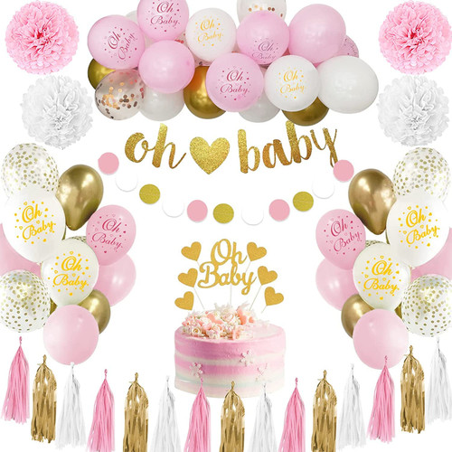 Baby Shower Decorations for Girl, Baby Girl Shower Decoration, Pink Baby Shower Balloons, Oh Baby Sign, Girl Baby Shower Decorations, Pink White Balloon Garland for Oh Baby Baby Shower Decor Party