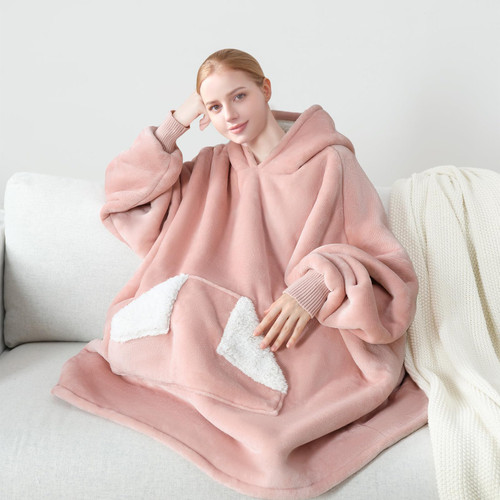 Touchat Wearable Blanket Hoodie, Oversized Sherpa Blanket Sweatshirt with Hood Pocket and Sleeves, Super Soft Warm Plush Hooded Blanket for Adult Women Men, One Size Fits All (Pink) Touchat Wearable Blanket Hoodie, Oversized Sherpa Blanket Sweatshirt with Hood Pocket and Sleeves, Super Soft Warm Plush Hooded Blanket for Adult Women Men, One Size Fits All (Pink)