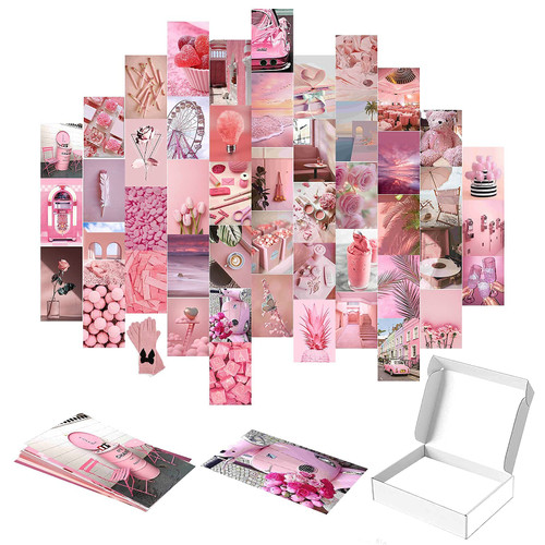 Zonzin Wall Collage Kit,Pink Collage Kit for Wall Aesthetic,50PCS Wall Collage Kit Aesthetic Pictures,Photo Collage Kit for Wall Aesthetic of Bedroom Decor for Teen Girls(4x6 Inch)