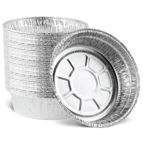 PLASTICPRO 9'' Inch Deep Round Tin Foil Pans Disposable Aluminum, Freezer & Oven Safe - For Baking, Cooking, Storage, Roasting, & Reheating, Pack of 50 PLASTICPRO 9'' Inch Deep Round Tin Foil Pans Disposable Aluminum, Freezer & Oven Safe - For Baking, Cooking, Storage, Roasting, & Reheating, Pack of 50