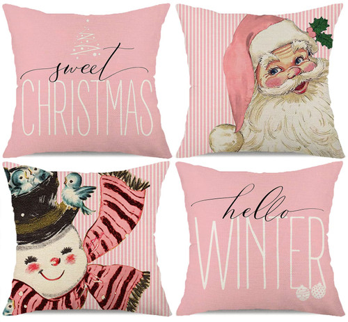 Pink Stripe Christmas Pillow Covers 18x18 Set of 4 Snowman Santa Claus Throw Pillow Cases Hello Winter Holiday Outdoor Cushion Covers for Sofa Farmhouse Christmas Decorations Pink Stripe Christmas Pillow Covers 18x18 Set of 4 Snowman Santa Claus Throw Pillow Cases Hello Winter Holiday Outdoor Cushion Covers for Sofa Farmhouse Christmas Decorations