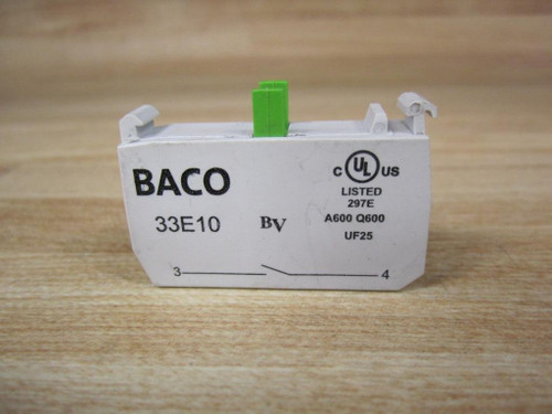 33E10 | BACO 33E10, Contact Block, N/O, Screw TERMINALS, MAX 600V, MAX 10A