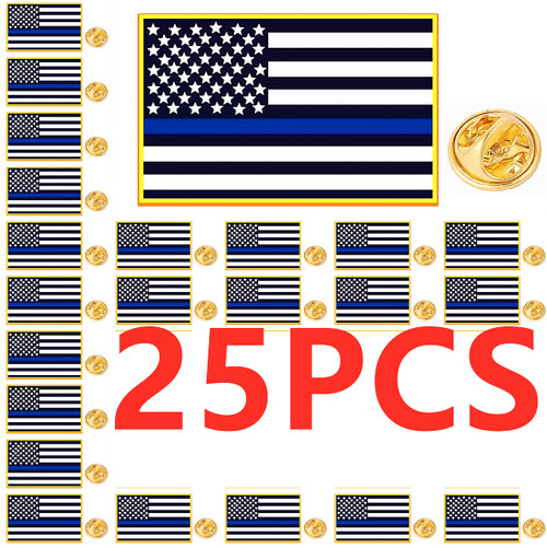 HAFILO small metal rectangle American Police Flag lapel Pin Thin Blue Line Flag pin bulk Support law enforcement (25)