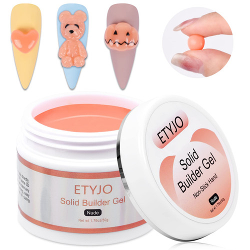 Builder Gel-50g Large Capacity Nude Solid Builder Gel for Nails Non-Stick Hand Nail Extension Gel Nail Art Hard Gel for Nails Sculpting Manicure 3D Modeling Salon UV Gel Home DIY