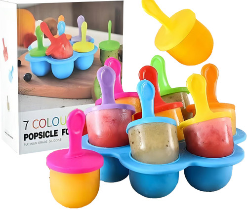 Mini Silicone Popsicle Molds, Silicone Popsicle Mould BPA Free Ice Pop Molds Reusable 7 Cavities Popsicle Maker with Popsicle Sticks, Mini Ice Cream DIY Pop Molds, Non-Stick Ice Cube Trays