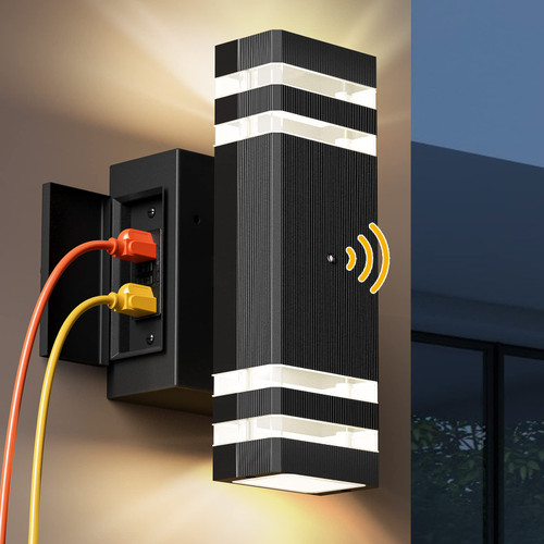 NookNova LED Black Outdoor Light with GFCI Outlet, Dusk to Dawn Waterproof Porch Light, Up and Down Outdoor Front Door Exterior Wall Sconce Lantern Light Fixture for House Porch Garage NookNova LED Black Outdoor Light with GFCI Outlet, Dusk to Dawn Waterproof Porch Light, Up and Down Outdoor Front Door Exterior Wall Sconce Lantern Light Fixture for House Porch Garage