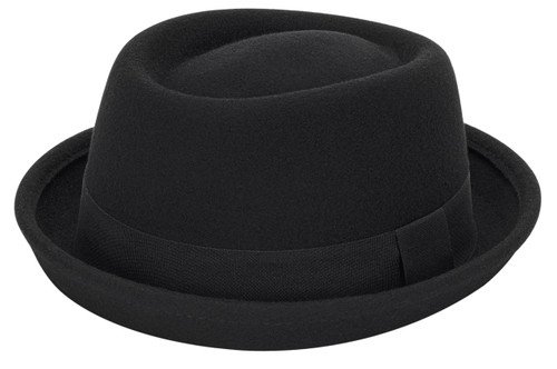 Pork Pie Hat for Men Women, Bowler Church Derby Hat Wool Felt Porkpie Fedora Hats with Ribbon (S-M)