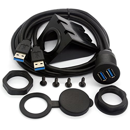 USB 3.0 Flush Mount Cable, Dual USB Flush Dash Panel Mount Cable Male to Female Extension Code for Car Truck Boat Motorcycle Dashboard(1M)
