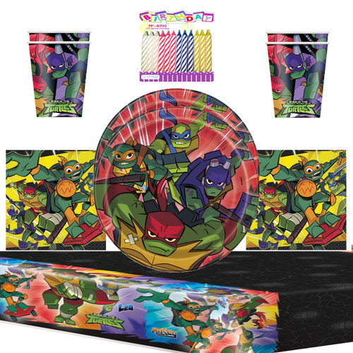 Teenage Mutant Ninja Turtle Birthday Party Supplies Pack Serves 16 | Ninja Turtle Party Supplies | Dessert Plates Beverage Napkins Cups and Table Cover with Birthday Candles | TMNT Party Supplies Bundle for 16 Teenage Mutant Ninja Turtle Birthday Party Supplies Pack Serves 16 | Ninja Turtle Party Supplies | Dessert Plates Beverage Napkins Cups and Table Cover with Birthday Candles | TMNT Party Supplies Bundle for 16