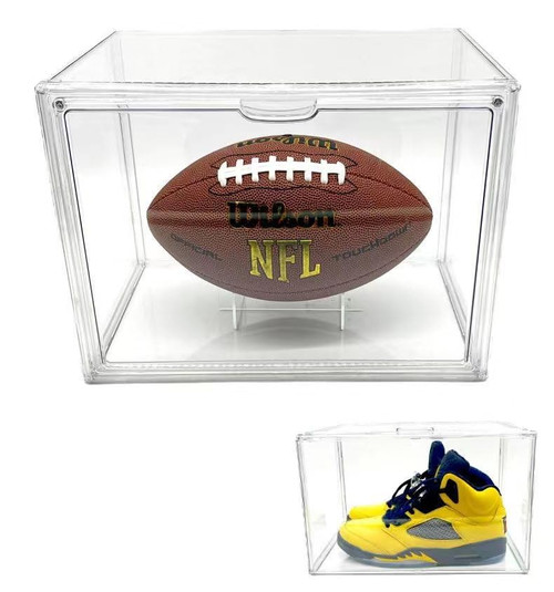 Football Display Case Full Size, Clear Acrylic Football Case Display Case with Magnetic Door and UV Protection, Professional Grade Stackable Football Display Box