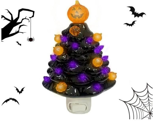 AMENA Decorative Ceramic HalloweenTree Night Light - Bubble Tree Halloween Jack O Lantern Night Light - Handmade Ceramic Halloween Decoration Kids Night Light (Halloween)