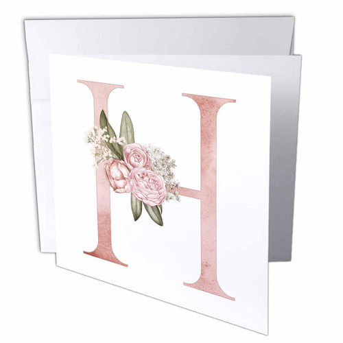 3dRose Pretty Pink Floral and Babies Breath Monogram Initial H - Greeting Cards (gc-377523-5)