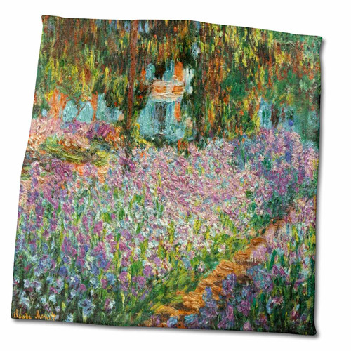 3dRose Florene - Famous Art - Print of Monet Painting Irises In Garden - Towels (twl-203697-3)