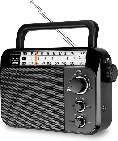 Retekess TR604W AM FM NOAA Radio, Portable Emergency Weather Radios with Best Reception, AC or D Battery Powered, with Clear Dial and Large Knob, Suit for Home (Black)