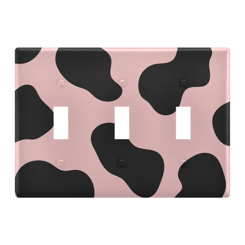 Cow Pink Black Triple Toggle Switch Plate 3 Gang Outlet Wall Switch Plate Decorative Switch Plate Covers for Home Office Kitchen Bedroom Decor, 6.37"x4.46"