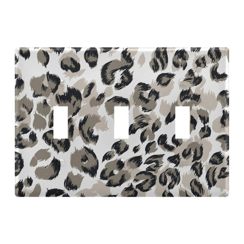 Gray Leopard Triple Toggle Switch Plate 3 Gang Light Outlet Wall Plate Outlet Covers Decorative for Office Kitchen Bedroom Home Decor, 6.37"x4.46"