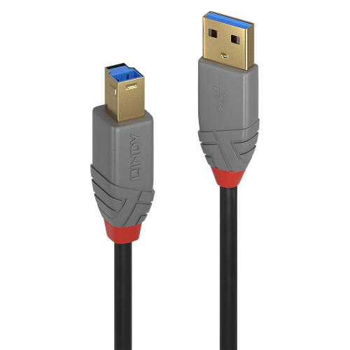 Lindy 36740 0.5m USB 3.2 Type A to B Cable, 5Gbps, Anthra Line, Black