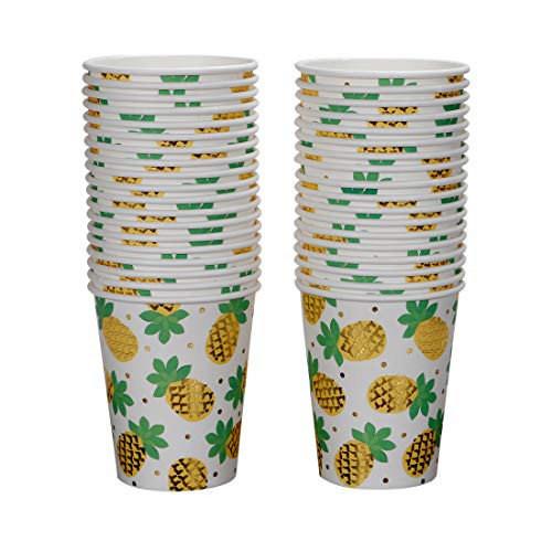Geeklife Gold Pineapple Paper Cups, 9oz Fruit Cups, Noble Gold Fruit Decorative Party Cups Set, Sparkly Gold Foil Disposable Paper Cups,40 pcs