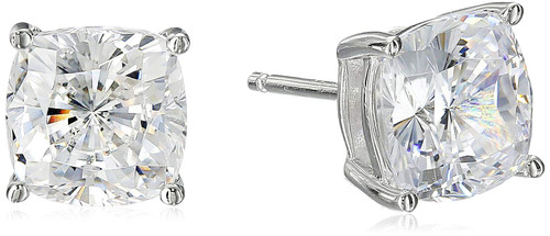 Amazon Collection Platinum Plated Sterling Silver Cushion Cut Cubic Zirconia Stud Earrings (8mm)