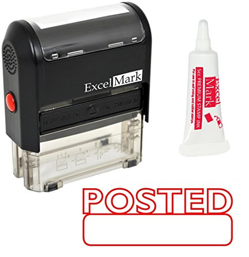 ExcelMark Posted Self Inking Rubber Stamp - Red Ink with 5cc Refill Ink
