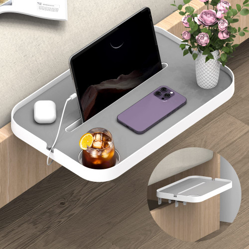 KIWIFOTOS Bedside Shelf for Bunk Bed, Dorm Bed Clip On Nightstand Snack Organizer, Bed Side Table, Bed Tray Nightstand for Loft Bed Nightstand Shelf Bedside Caddy for College Dorm