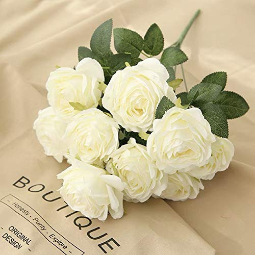 Jasion Artificial Roses Flowers 9 Heads Arrangement Silk Bouquet Glorious Moral for Home Office Parties and Wedding Decoration (White)