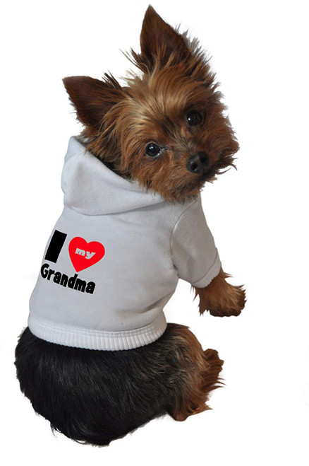 Ruff Ruff and Meow Dog Hoodie, I Love My Grandma, White, Large