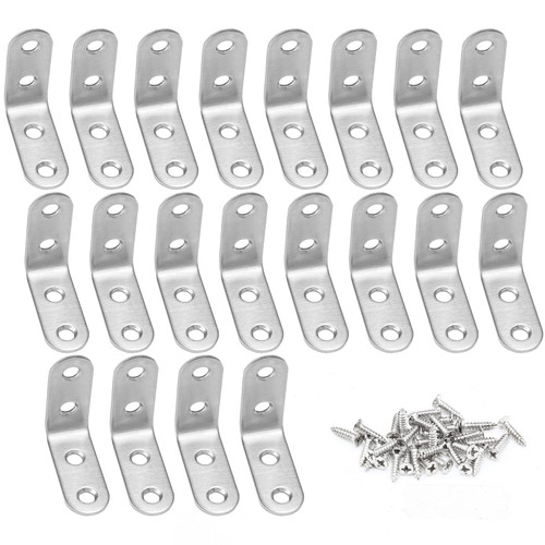 Zorfeter 20 Pcs Stainless Steel L Bracket Corner Brace 1.57 Inch x 1.57 Inch Metal Joint Right Angle Bracket 90 Degree Corner Fastener for Wood Furniture Cabinet Drawer Bedframe Chair