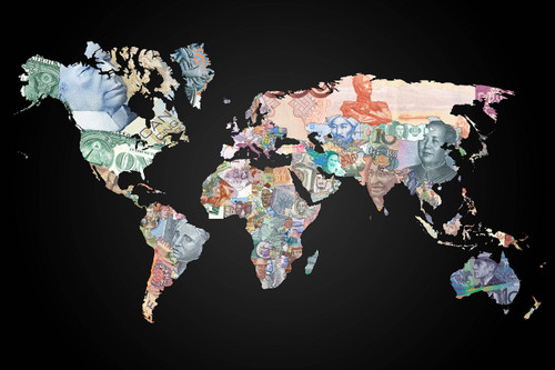 ConversationPrints CURRENCY MAP OF THE WORLD GLOSSY POSTER PICTURE PHOTO money euro pound globe (24" x 36")