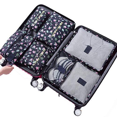 Sackorange 7 Set Travel Storage Bags Packing cubes Multi-functional Clothing Sorting Packages,Travel Packing Pouches,Luggage Organizer (Green bird)