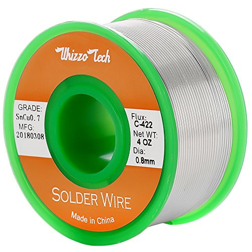 Whizzotech Lead Free Solder Wire Sn99.3Cu0.7 with Flux Rosin Core for Electrical Soldering 4oz .032''/0.8mm