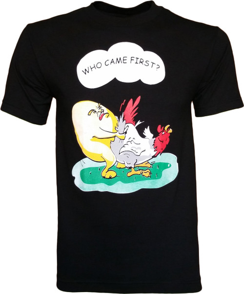 Who Came First Chicken Egg Funny Men's T-Shirt - (XXX-Large) - Black