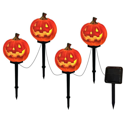 Bobuluo Pumpkin Pathway Markers Lights Halloween Solar Powered String Lights Light up Lantern Resin Pumpkin Garden Stakes for Home Yard Lawn Patio Walkway Party Decor