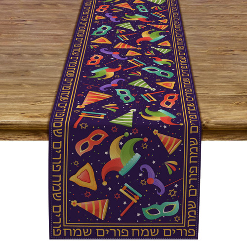 Purim Table Runner Jewish Carnival Hamantaschen Masque Gragger Festival Holiday Party Kitchen Dinning Home Decoration (13" x 72") Purim Table Runner Jewish Carnival Hamantaschen Masque Gragger Festival Holiday Party Kitchen Dinning Home Decoration (13" x 72")