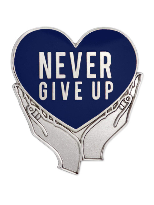 PinMart Never Give Up Blue Awareness Heart Enamel Silver Lapel Pin PinMart Never Give Up Blue Awareness Heart Enamel Silver Lapel Pin