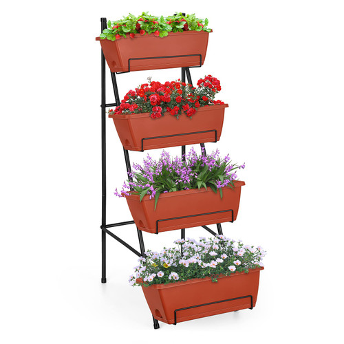 OYEAL Raised Garden Bed 4 Tier Vertical Garden Planter Indoor Outdoor Raised Planter Box with Legs Elevated Herb Garden Planter for Flowers Vegetables Plants, Brick Red