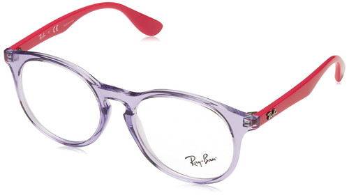 Ray-Ban Junior RY1554 Round Prescription Eyeglass Frames, Transparent Violet/Demo Lens, 46 mm