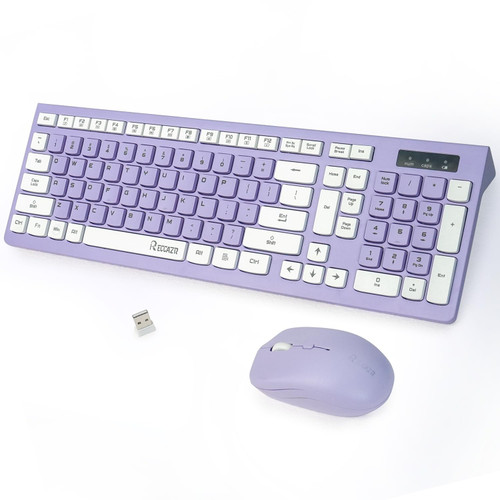 RECCAZR Wireless Keyboard and Mouse Combo, Full-Sized Wireless Keyboard and Adjustable DPI Mouse, 2.4GHz USB Receiver, Wireless Keyboard and Mouse for PC, Windows, Desktop, Laptop (Purple)