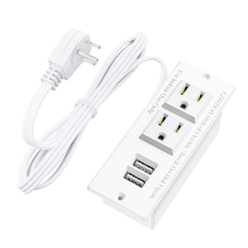 Recessed Power Strip with USB Port, Desk Power Grommet Outlet with USB, 2 AC Outlets & 2 USB Ports Furniture Outlet, 6.56 FT Flat Plug Power Cord, ETL Listed