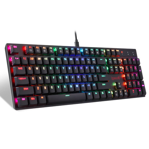 Redragon Mechanical Gaming Keyboard RGB LED Backlit Low Profile Wired Macro 104 Keys Red Switches for Windows Gaming PC (Black)